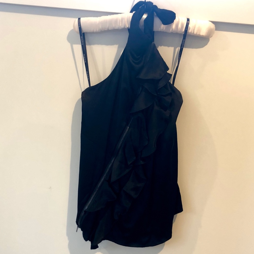 Bebe silk ruffle halter top.